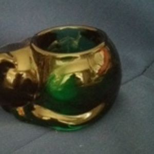 Vintage Glass Cat Curled up Candle Holder